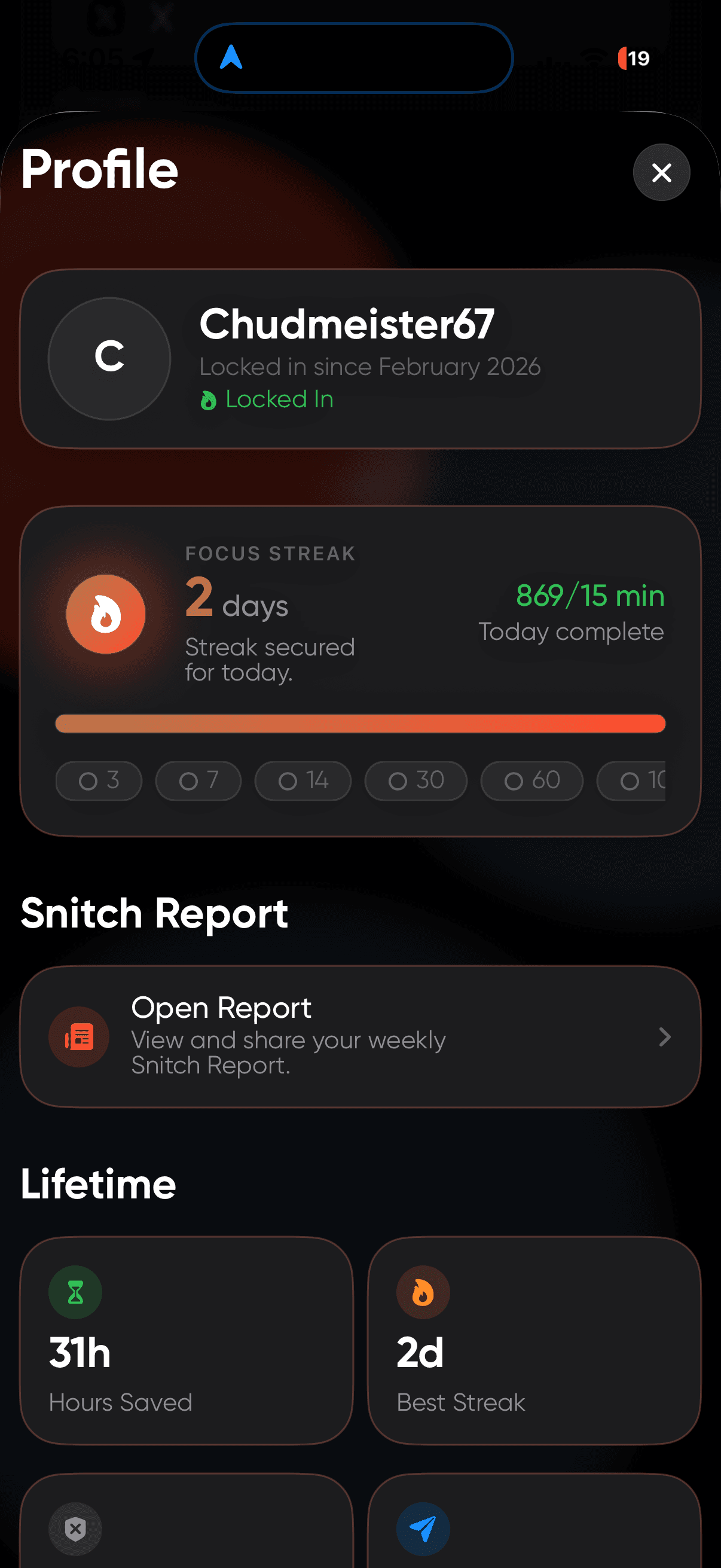 Narc profile and report screen